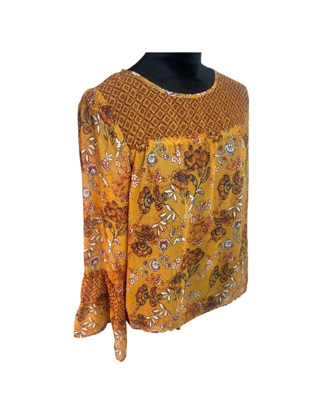 Jolt Boho Bell Sleeve Top Medium Orange Rust Contrast Crochet Peasant Blouse